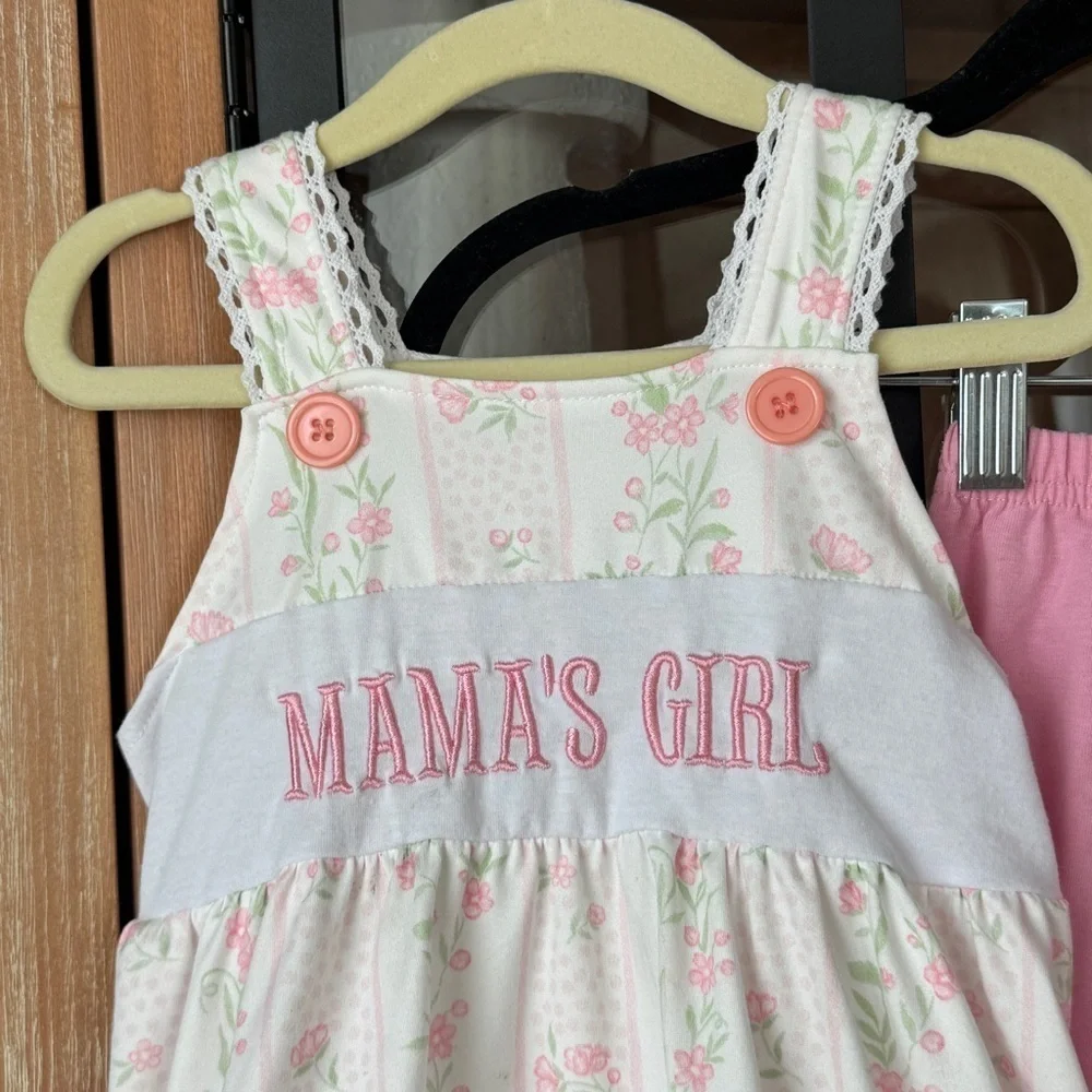 Mama’s Girl dress set embroidered watercolor lace trim toddler shorts floral